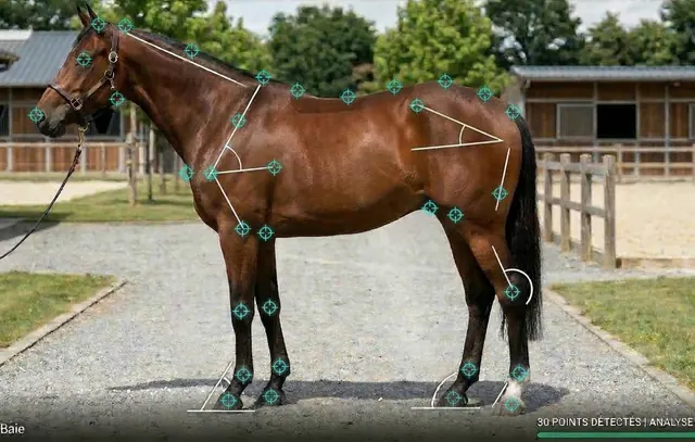 Example of Hippik conformation analysis with the 6 biomechanical angles measured on a horse